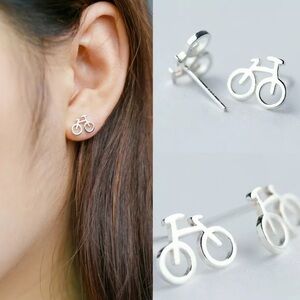 New Mini Silver Little Bike Bicycle Stud Earrings
